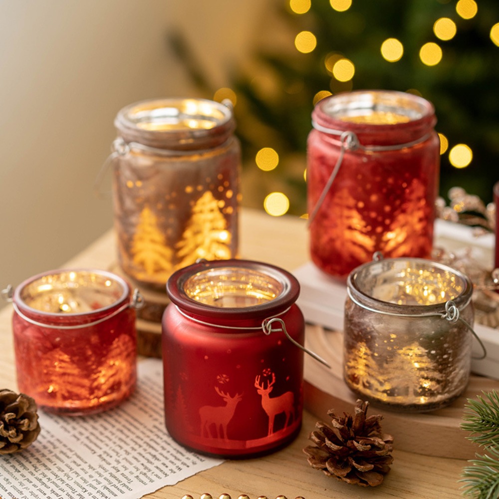 Candle Glass Supplies - Christmas Electroplated Glass Candle Holder Empty