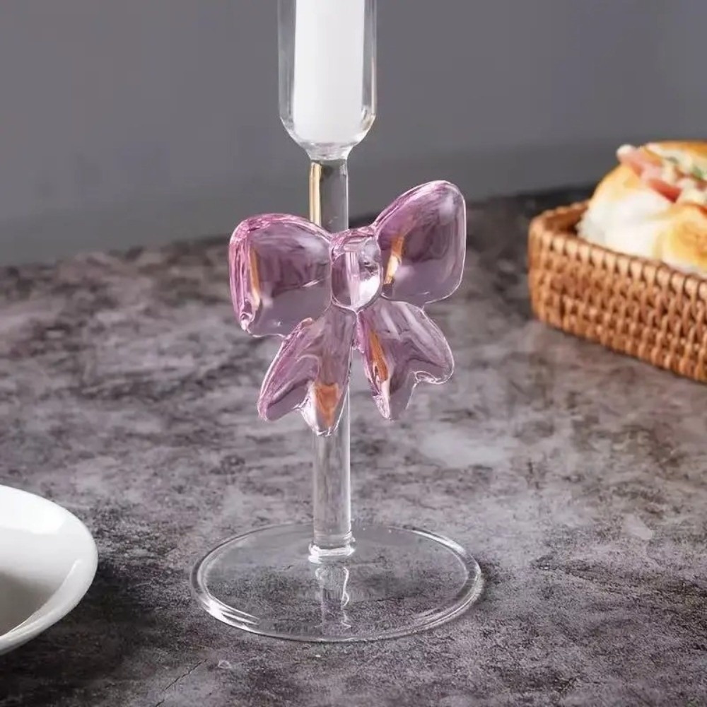 Candle Glass Supplies - Clear Bow Candle Holder Tall Glass