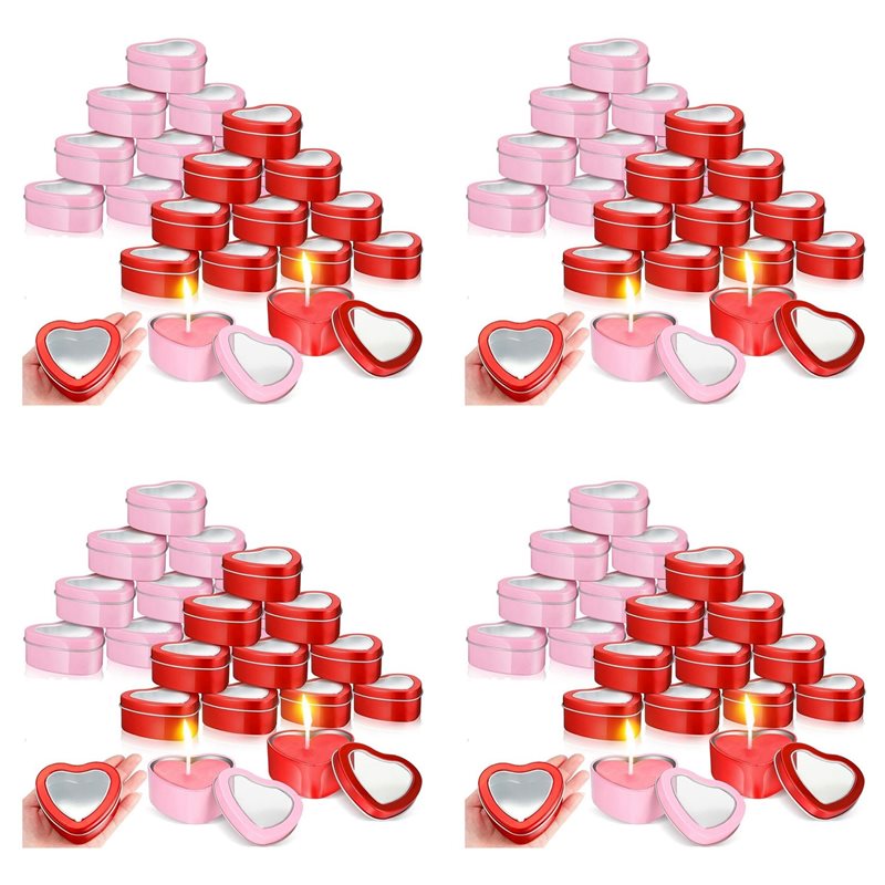 Metal Tin Lid 4Oz - A25F-96Pcs 4Oz Heart Shaped Metal Tins,